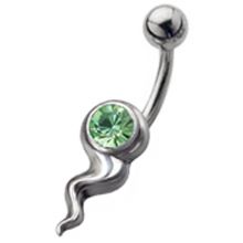 Titanium Belly Piercing Sperm, 1,6x10mm, aquamarin