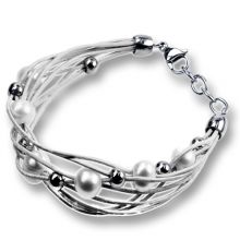 Lederarmband creme mit Süsswasserperlen