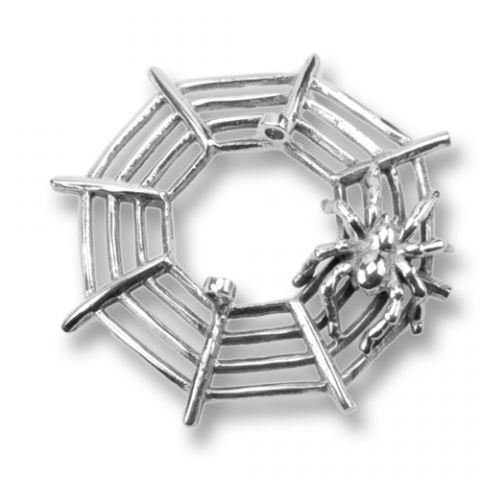 Brustwarzen-Piercing aus 925* Sterling Silber, das Motiv zeigt ein Spinnennetz mit Spinne, der Barbell wird durch zwei Ösen im Motiv geschoben welches nicht 