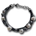 Lederarmband schwarz mit Süsswasserperlen
