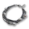 Lederarmband grau mit Süsswasserperlen