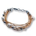 Lederarmband hell braun mit Süsswasserperlen