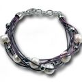 Lederarmband violett mit Süsswasserperlen