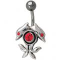 Schild für Bauchnabelpiercing 925 Sterling Silber Delfine mit Swarovski