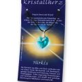 Kristallherz mit Kordelkette und Karte - türkis
