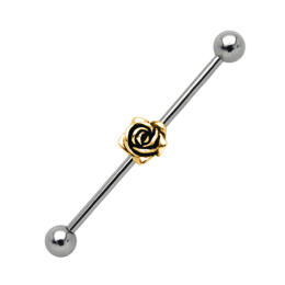Ohrpiercing aus Stahl mit vergoldetem Rosen Motiv