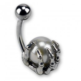Bauchnabelpiercing Knochenhand mit einer Kunstperle in drei Farben
