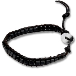 Lederarmband mit schwarzen Facettenkristallen