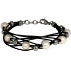 Lederarmband schwarz mit Süsswasserperlen