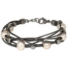 Lederarmband grau mit Süsswasserperlen