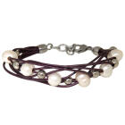 Lederarmband violett mit Süsswasserperlen