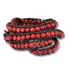 Lederarmband mit roten Stein-Perlen