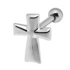 316L Barbell 1.2x6, Motiv Kreuz aus Silber