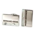 Gravurbeispiel Cufflinks PEARL made of polished stainless steel with mother-of-pearl and engraving