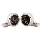 Gravurbeispiel Round SOLID stainless steel cufflinks with black PVD-coated insert for engraving