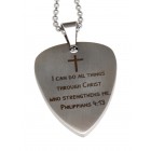 Gravurbeispiel Stainless steel plectrum pendant engraved with a hand or footprint and name