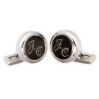 Gravurbeispiel Round SOLID stainless steel cufflinks with black PVD-coated insert for engraving