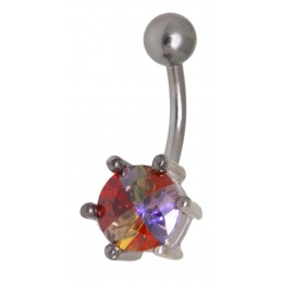 Belly button piercing with multi-color crystal