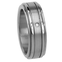 Titanium ring with diamond 2 lines matted and polished