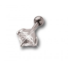 Helix ear piercing 1.2x6mm with 925 sterling silver design with a square crystal