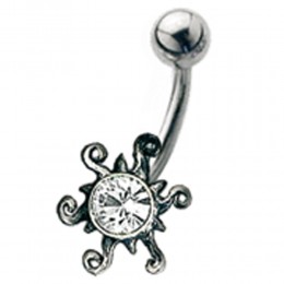 Belly button piercing with silver design - the sun is shining
