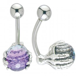 Belly button body jewelry piercing with bone hands design made of 925 silver