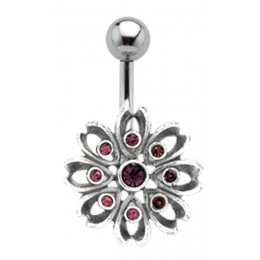 Navel piercing with 925 silver flowers motif 501
