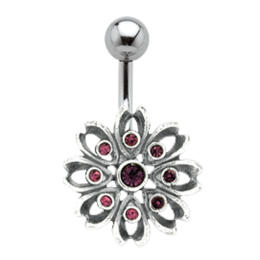 Navel piercing with 925 silver flowers motif 501
