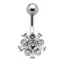 316L surgical steel belly button piercing with 925 silver corona design