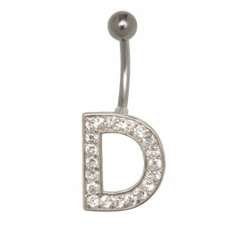 Belly button body jewelry piercing in ABC design with zircons - letter D