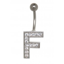 Letter navel piercing F with steel or titanium banana