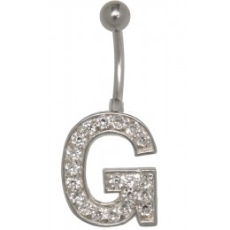 Letter navel piercing G with steel or titanium banana,1.6x6mm / 1.6x8mm / 1.6x10mm / 1.6x12mm / 1.6x14mm