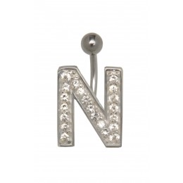 Belly button body jewelry piercing in ABC design with zirconia - letter N,1.6x6mm / 1.6x8mm / 1.6x10mm / 1.6x12mm / 1.6x14mm
