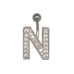 Belly button body jewelry piercing in ABC design with zirconia - letter N,1.6x6mm / 1.6x8mm / 1.6x10mm / 1.6x12mm / 1.6x14mm