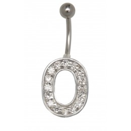 Belly button body jewelry piercing in ABC design with zirconia - letter O,1.6x6mm / 1.6x8mm / 1.6x10mm / 1.6x12mm / 1.6x14mm