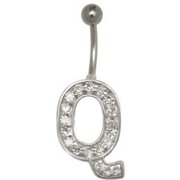 Belly button body jewelry piercing in ABC design with zirconia - letter Q,1.6x6mm / 1.6x8mm / 1.6x10mm / 1.6x12mm / 1.6x14mm