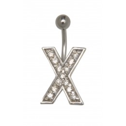 Belly button body jewelry piercing in ABC design with zirconia - letter X,1.6x6mm / 1.6x8mm / 1.6x10mm / 1.6x12mm / 1.6x14mm