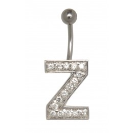 Belly button body jewelry piercing in ABC design with zirconia - letter Z,1.6x6mm / 1.6x8mm / 1.6x10mm / 1.6x12mm / 1.6x14mm