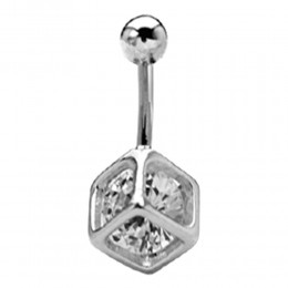 Piercing curved navel with transparent crystal now with ball in cage
