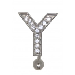 Belly button body jewelry piercing in ABC design with zirconia - letter Y, 1.6x6mm / 1.6x8mm / 1.6x10mm / 1.6x12mm / 1.6x14mm