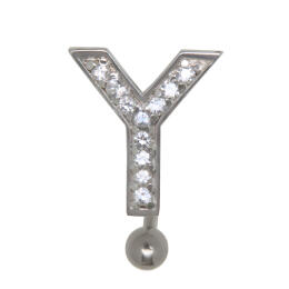 Belly button body jewelry piercing in ABC design with zirconia - letter Y, 1.6x6mm / 1.6x8mm / 1.6x10mm / 1.6x12mm / 1.6x14mm