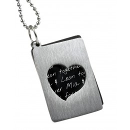 Two-piece stainless steel pendant with heart cut-out and personal engraving