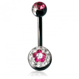 Crystalline navel body jewelry piercing, FLORAL with jeweled screw ball