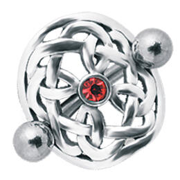 Piercing curved navel surgical steel rod - Celtic shield 925 sterling silver