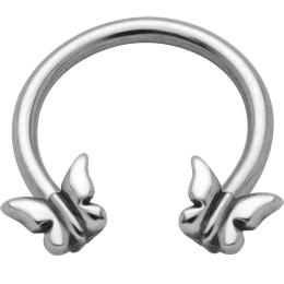 Side horseshoe piercing with butterfly motif