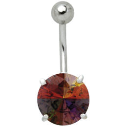 Belly button piercing with multi-color crystal