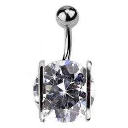 Belly button piercing with round clear zircon, large and chic