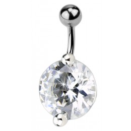 Belly button piercing with round clear zircon, maxi size