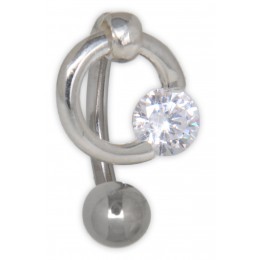 Navel piercing with clear crystal, cleverly clamped