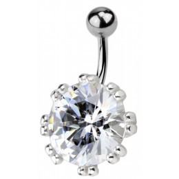 Navel piercing with round clear zircon, giant flower